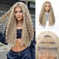 Long wavy blonde lace front wig featuring 13x3.5 inch breathable lace cap structure - Highlight Gold SWLP1041-2BL28