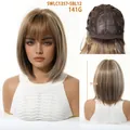 Detailansicht der 12-Zoll-Bob-Perücke in Braun-Ombré mit Highlights, Länge und Haarkappenstruktur - Dunkelbraun