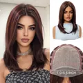 Vue détaillée professionnelle de la perruque mono sans colle, longs cheveux lisses méchés - Style Raie Mono 16 Pouces / Rouge Vin Méché