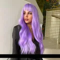 Peluca larga morada ondulada con flequillo para cosplay y disfraces - Cabello Largo Rizado Con Flequillo de Aire / Púrpura
