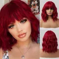Vibrant short red wavy bob wig with bangs for women heat resistant synthetic hair - Bright Red (lc052)