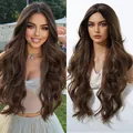 Long wavy brown wig with middle part made of high-temperature silk matte fiber for women - Ombre Dark Brown Style (SWLC1246-2BL28) / 28 inch