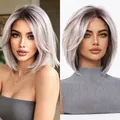 Ash blonde 13x6 lace frontal wig with shoulder-length straight hair styling - SWLF1082-1PL12 / 13x6 Lace Front / Ash Blonde Ombre