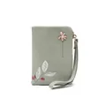 Elegant sage green short wallet for women featuring a flower charm and leaf embroidery - 12cm*3cm*9cm / Green
