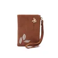 Elegant brown suede small wallet featuring floral metal decor and convenient wristlet strap - 12cm*3cm*9cm / Brown