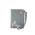 Elegant light blue floral short wallet for women with zipper closure and wrist strap - 12cm*3cm*9cm / Blue