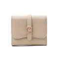 Portable beige women's short wallet with decorative buckle strap and textured finish - Apricot