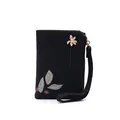 Elegant black short wallet for women featuring fresh floral print and golden leaf charm - 12cm*3cm*9cm / Black
