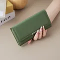 Elegant dark green long wallet for women, minimalist design with large capacity storage - Green