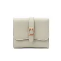 Compact pebbled leather wallet for women in beige with elegant rose gold buckle detail - Green
