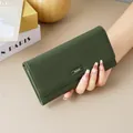 Elegant dark green leather long wallet for women with large capacity clasp - Green