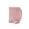 Elegant compact pink floral print wallet featuring a zipper and wrist strap for women - 12cm*3cm*9cm / Pink