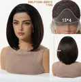 Collage showing front, back and 13x4 lace detail of a short 10-inch bob style wig - Bob Style (SWLP1098-8) / Black Brown