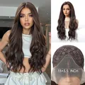 Elegant long wavy brown synthetic lace front wig with 13x3.5 inch breathable lace cap - Black Brown