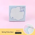 Bloc-notes dessin animé ours polaire skiant non collant avec grille bleue 50 feuilles - Ours Polaire de Ski (YH-Energetic White Bear Memo Pad) / 50 Pièces/Paquet