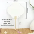 DIY blank white round fan with bamboo handle and pink tassel, 20.5x20.5cm size info - Four-petaled Flower Shape / Four-Petal Shape (Lacquer Fan)