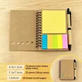 Eco-friendly kraft paper spiral notebook set with colorful sticky notes and pen. - Combo Sticky Note Coil Notebook / 13.3*10.3