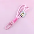 Handmade pink braided nylon lanyard keychain accessory with matching metal carabiner clip - Pink Rose Red
