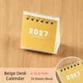 Mini beige bureaukalender 2027 met stevige spiraalbinding voor op het bureau werk - 2027 / Beige