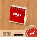 2027 Rode mini bureaukalender, 6,3x3x7 cm, compact formaat voor kantoor en studie decoratie - 2027 / Rood