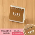 Minimalistische bruine 2027 mini bureaukalender, 18 vellen, 6,3x3x7cm compact formaat - 2027 / Bruin