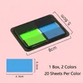 Fluorescent boxed sticky notes index tabs set in two colors with dimension details - Fluorescent Colors / 2 Colors (Black Box)