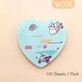 Heart-shaped cartoon sticky notes in Morandi blue with cat and scooter patterns - Light Blue Cat Style (W008)