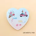 Heart-shaped sticky note with 100 sheets featuring cute cartoon girl on scooter design - Blue Gradient Style (W004)