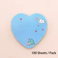 Blue heart-shaped sticky note pad with cute cartoon dinosaur design, containing 100 sheets - Blue Dinosaur Style (W013)