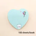 Mint green heart-shaped sticky note memo pad with cute cartoon dog, 100 sheets per pad - Mint Green Dog Style (W016)