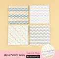 Lot de 4 blocs de notes autocollantes à motif de vagues, 80 feuilles par bloc, mémo - Série de Texture à Vagues