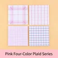 Lot de 4 blocs-notes adhésifs à carreaux roses avec 80 feuilles par paquet pour l'école - Série de Grille à Quatre Couleurs Rose