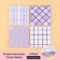 Lot de 4 notes autocollantes à carreaux violets avec 80 feuilles par paquet pour étudiants - Série de Grille à Quatre Couleurs Violette