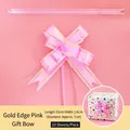 Decorative pink pull bow with gold edges for gift wrapping, 33cm length, 10-pack - Gold Edge Style / 10 Pieces/Pack / Pink