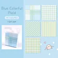 Ins style blue and green plaid texture sticky notes memo pad 100 sheets pack 7.2x7.2cm - Blue Colorful Plaid / 100 Pieces/Pack / Blue