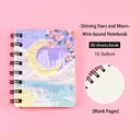 A7 oil painting spiral notebook with moon and flowers, 80 blank sheets - 10.5*8cm / Starry Moon Pattern