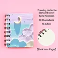 A7 spiral notebook with oil painting cover and 80 blank pages - 10.5*8cm / Moonlight & Clouds