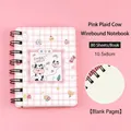 Cute mini pink grid spiral notebook featuring a cartoon cow design with 80 blank sheets - Pink Grid Cow