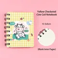 Portable mini spiral notebook featuring a cute cartoon cow on yellow checkered cover - Yellow Grid Cow
