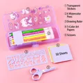 5-piece purple cartoon stationery set for kids with markers, stickers, and a ruler - Drawing & Cutting Box Set / Purple