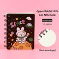 Cute cartoon space rabbit A7 mini spiral notebook featuring 80 blank white sheets - Space Rabbit UFO / 80 Pieces/Pack