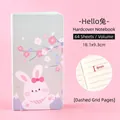 Cute cartoon rabbit hardcover notebook with 64 sheets and 8mm dashed line pages. - Hello Rabbit Style / 18.1x9.3cm (64 Sheets)