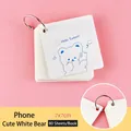Cute mini white bear cartoon ring-bound notepad, 7x7cm portable memo book with 80 sheets - 80 Pieces/Pack / Mobile Phone Bear (Silver Ring)