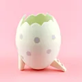 Cute dinosaur egg shaped pen holder and desk organizer in white with purple dots - Green Dinosaur Pen Holder / Green