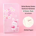 Pink hardcover notebook with cute cartoon rabbit and cherry blossom pattern - Fighting Rabbit Style / 18.1x9.3cm (64 Sheets)