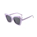 Stylish light purple cat ear sunglasses with hollow frame design for trendy women fashion - Purple Frame Grey Lens