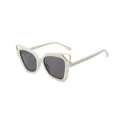 Trendy hollowed-out cat-ear sunglasses with beige oversized frames and grey lenses - Beige Frame Black Grey Lens