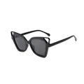 Stylish oversized cat-eye sunglasses featuring hollow out corners and premium black lenses - Black Frame Black Grey Lens