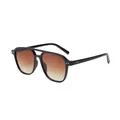 Classic retro aviator sunglasses with black double bridge frame and gradient brown lenses - Black Frame Brown Lens