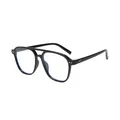 Retro-Pilotenbrille mit doppeltem Steg in Schwarz und modischen klaren Gläsern - Schwarzer Rahmen